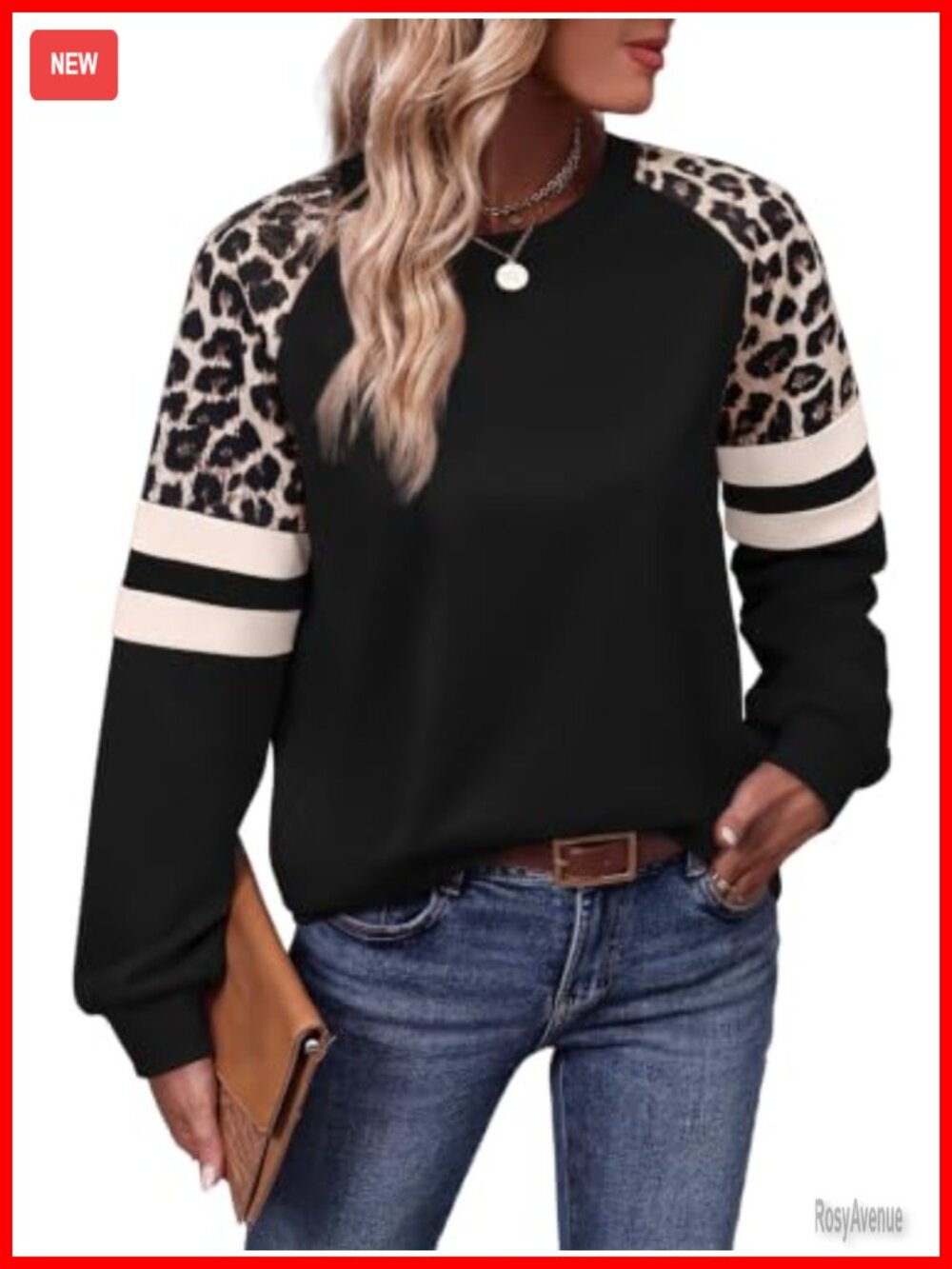 Women's Color Block Sweatshirt Leopard Print Long Sleeve Crewneck Tunic